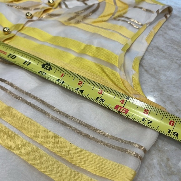 Kate Spade Silk Cori Blouse | Striped | Lemon Yellow, Gold, White | Size‎ Small - Picture 5 of 10